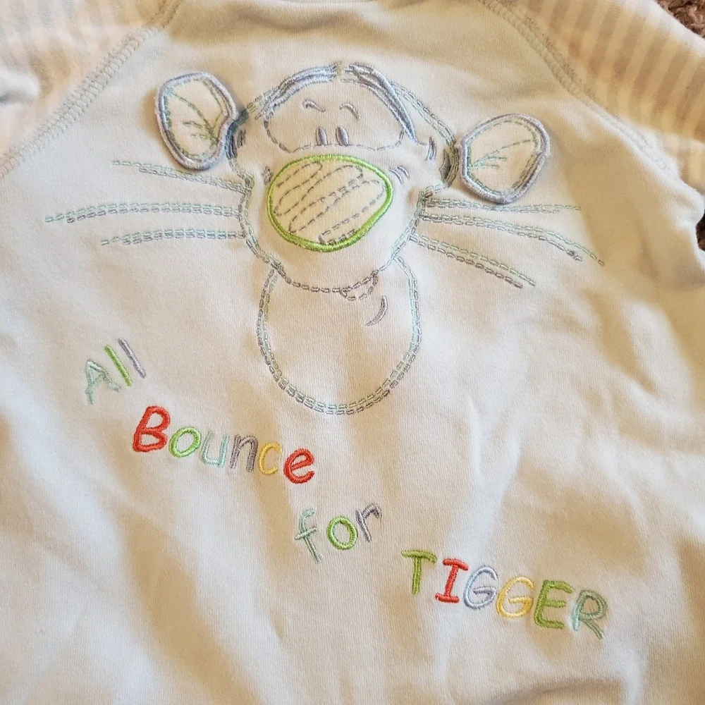 Vintage Disney Tigger Baby sleeper Hat Set 0-3 Months footed Blue Striped Cotton